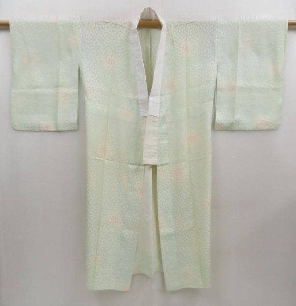 Photo6: 5003T01z510  Japanese Kimono Silk JUBAN Sakura Soft green (6)