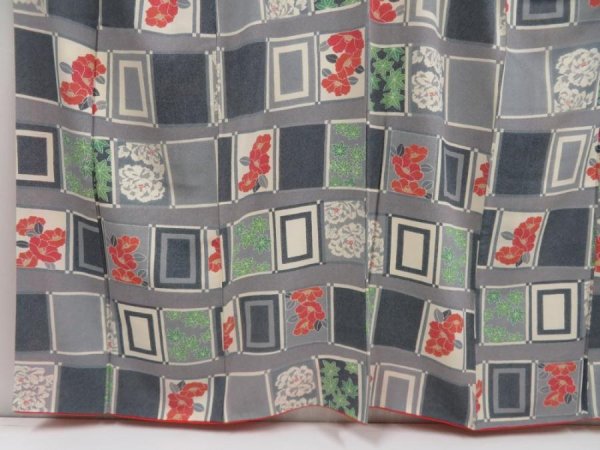 Photo4: 5003T02z970 Vintage Japanese Kimono Silk KOMON Camellia Dark gray (4)