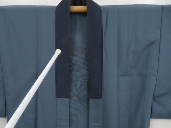 Photo8: 5004T08z440  Japanese Kimono Synthetic Men's JUBAN Mt.Fuji Blue-Gray (8)