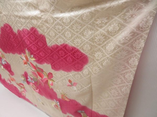 Photo4: 5004T13z1040 Vintage Japanese Kimono Silk FURISODE Peony Pink-Purple (4)