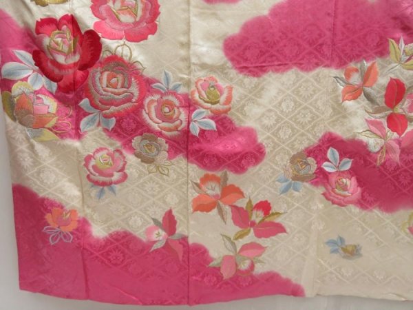 Photo6: 5004T13z1040 Vintage Japanese Kimono Silk FURISODE Peony Pink-Purple (6)