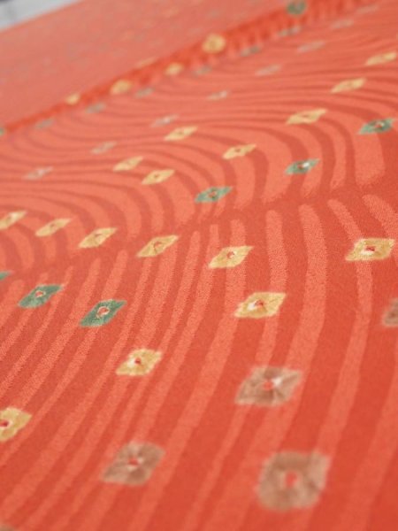 Photo4: 2H02z60  Japanese Kimono Silk  FABRIC Shibori Dark orange 44.9x14.4 (4)