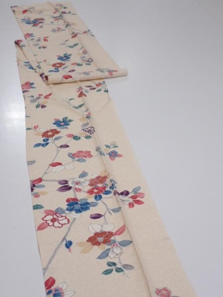 Photo3: 2H09z50  Japanese Kimono Silk  FABRIC Camellia Light cream 74.8x7.3 (3)