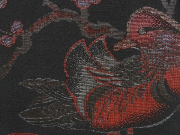 Photo4: 5012T03z570 Vintage Japanese Kimono Silk URUSHI HAORI Mandarin duck Black (4)