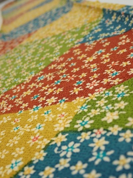 Photo4: 2D08z50  Japanese Kimono Crepe Silk  FABRIC Mountain Yellow ochre 55.1x7.1 (4)