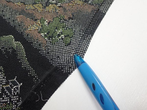 Photo7: 2D02z60  Japanese Kimono Silk  FABRIC Edo era Black 41.7x13.8 (7)