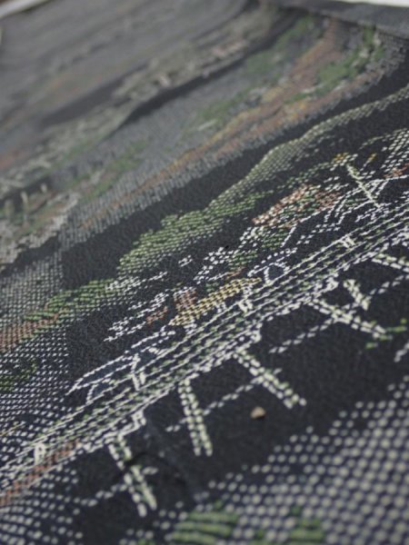 Photo4: 2D08z40  Japanese Kimono Silk  FABRIC Edo era Black 55.9x7.5 (4)