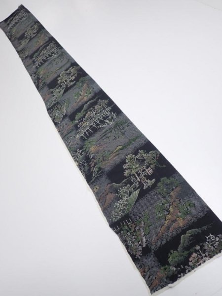 Photo5: 2D08z40  Japanese Kimono Silk  FABRIC Edo era Black 55.9x7.5 (5)
