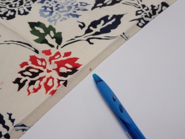 Photo10: 2D01z50  Japanese Kimono Silk  FABRIC Peony Off-white 38.6x14.0 (10)