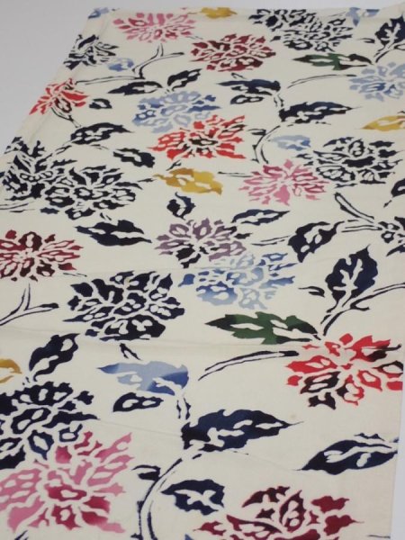 Photo3: 2D02z50  Japanese Kimono Silk  FABRIC Peony Off-white 38.6x14.0 (3)