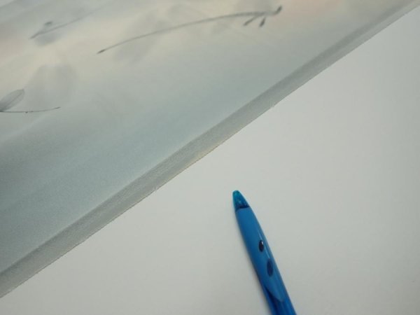 Photo6: 2D04z90  Japanese Kimono Silk  FABRIC Flower Dull light blue 66.1x14.6 (6)