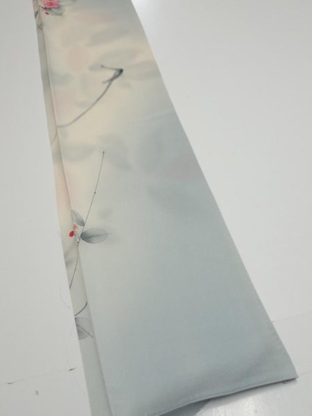 Photo2: 2D08z40  Japanese Kimono Silk  FABRIC Flower Dull light blue 59.1x7.1 (2)