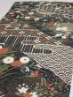 Photo4: 2D01z60  Japanese Kimono Silk  FABRIC Flowers Black 41.7x15.0 (4)