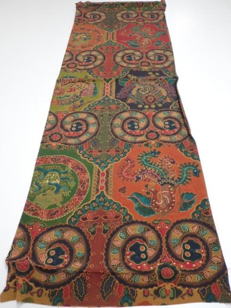 Photo5: 1R01z80  Japanese Kimono Crepe Silk  FABRIC Dragon, Phoenix  42.1x14.6 (5)