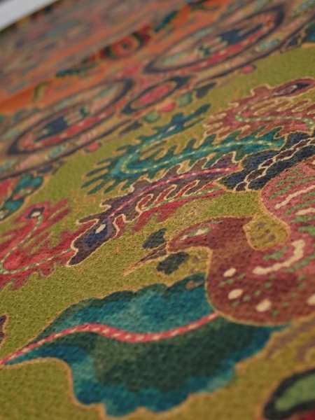 Photo4: 1R02z80  Japanese Kimono Crepe Silk  FABRIC Dragon, Phoenix  42.1x14.6 (4)