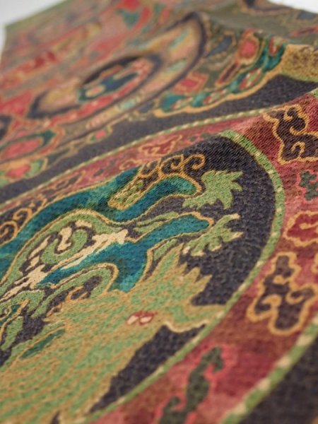 Photo4: 1R10z30  Japanese Kimono Crepe Silk  FABRIC Dragon, Phoenix  36.2x6.7 (4)