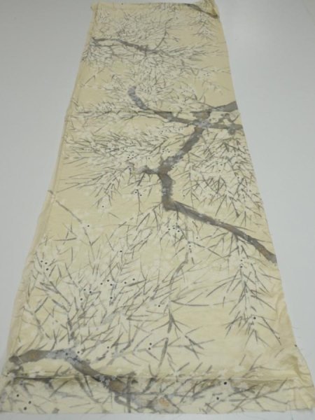 Photo5: 1R02z60  Japanese Kimono Silk  FABRIC Branch Lemon white 40.6x14.0 (5)