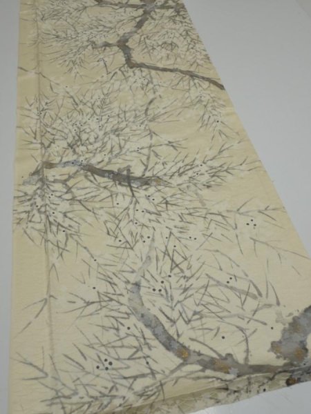 Photo2: 1R06z80  Japanese Kimono Silk  FABRIC Branch Lemon white 64.6x14.0 (2)