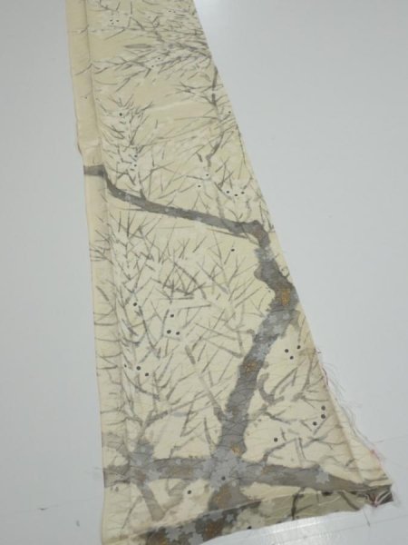 Photo2: 1R07z40  Japanese Kimono Silk  FABRIC Branch Lemon white 58.3x7.5 (2)