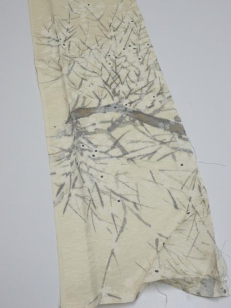 Photo2: 1R10z30  Japanese Kimono Silk  FABRIC Branch Lemon white 37.4x6.5 (2)