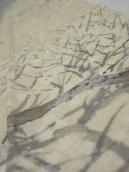 Photo4: 1R10z30  Japanese Kimono Silk  FABRIC Branch Lemon white 37.4x6.5 (4)