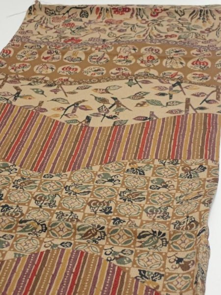 Photo3: 1R02z70  Japanese Kimono Crepe Silk  FABRIC Vegetables Light brown 44.1x14.4 (3)