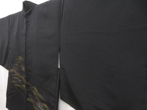 Photo2: 5013T06z580 Vintage Japanese Kimono Silk HAORI Wave Black (2)