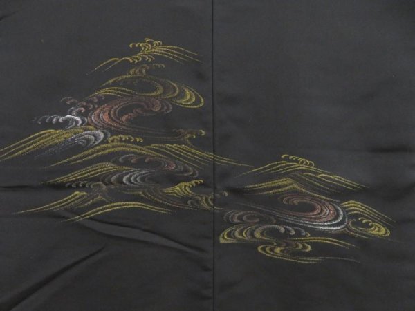 Photo3: 5013T06z580 Vintage Japanese Kimono Silk HAORI Wave Black (3)