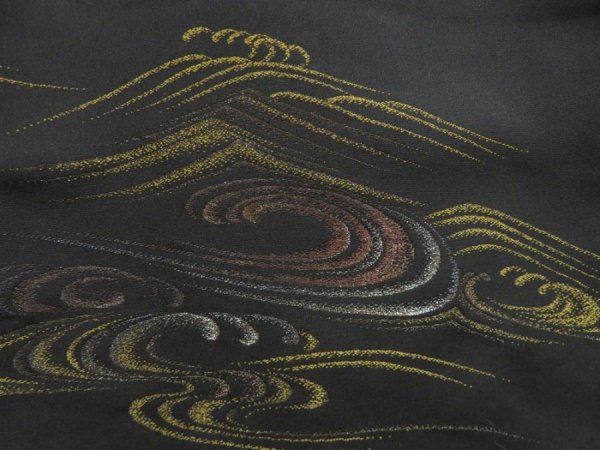 Photo4: 5013T06z580 Vintage Japanese Kimono Silk HAORI Wave Black (4)