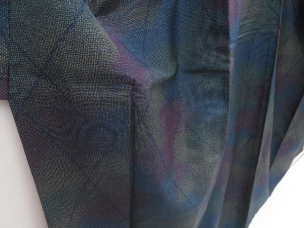 Photo3: 5013T10z770 Vintage Japanese Kimono Silk TSUMUGI  Dark navy (3)