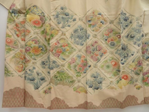 Photo5: 5013T11z800 Vintage Japanese Kimono Silk TSUKESAGE Flowers Champagne (5)