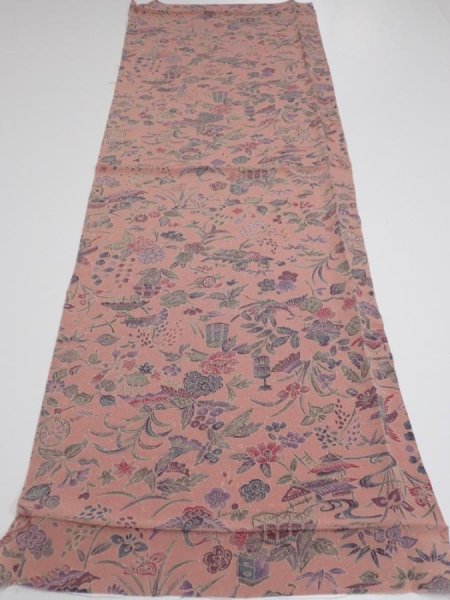 Photo5: 1S02z70  Japanese Kimono Crepe Silk  FABRIC Flowers Rosy brown 41.7x14.8 (5)