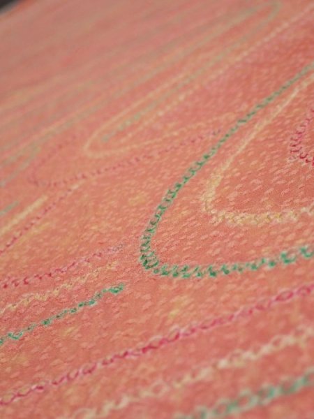 Photo4: 1S06z90  Japanese Kimono Silk  FABRIC Stream Coral-Orange 63.8x14.6 (4)