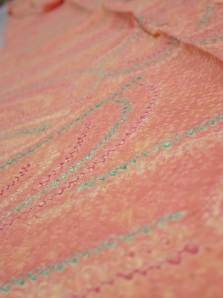 Photo4: 1S09z60  Japanese Kimono Silk  FABRIC Stream Coral-Orange 78.0x7.3 (4)