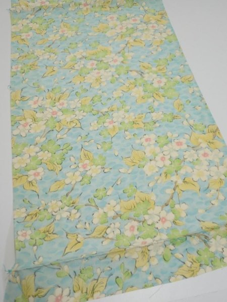 Photo2: 1S01z60  Japanese Kimono Silk  FABRIC Sakura branch Light blue 43.3x14.0 (2)
