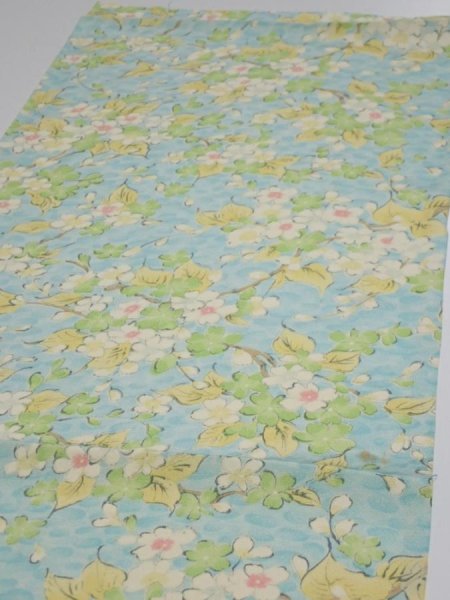 Photo3: 1S01z60  Japanese Kimono Silk  FABRIC Sakura branch Light blue 43.3x14.0 (3)