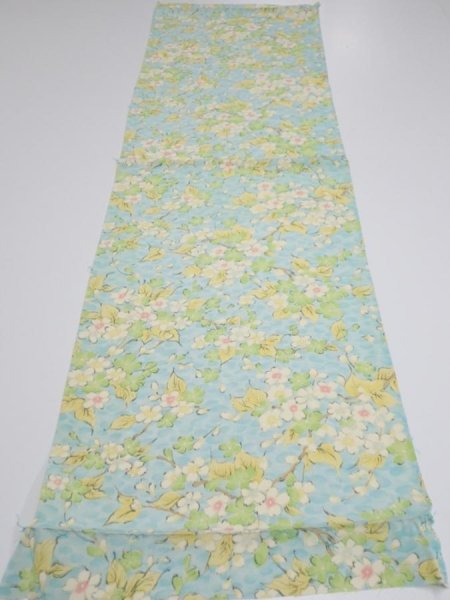 Photo5: 1S01z60  Japanese Kimono Silk  FABRIC Sakura branch Light blue 43.3x14.0 (5)