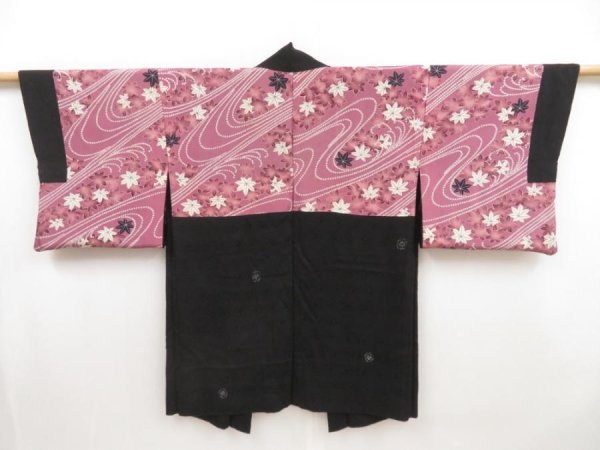 Photo5: 5019T01z520 Vintage Japanese Kimono Silk HAORI Flower Black (5)