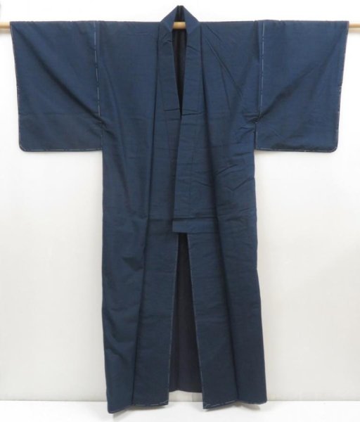 Photo5: 5019T07z960 Vintage Japanese Kimono Silk Men's  Plain Navy (5)