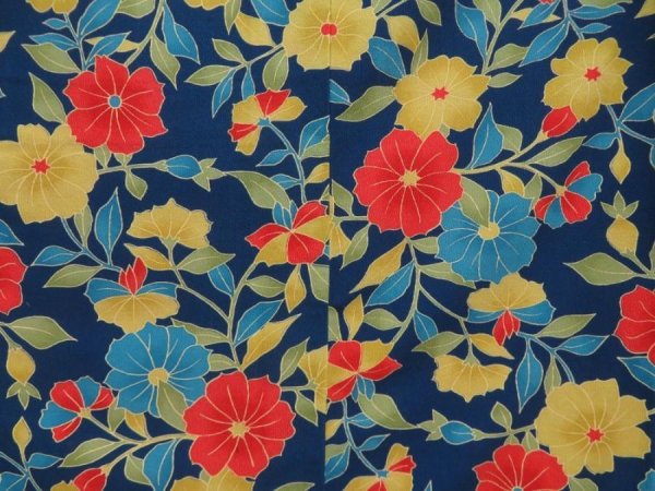 Photo5: 5019T11z990  Japanese Kimono Crepe Silk KOMON Flower Navy (5)