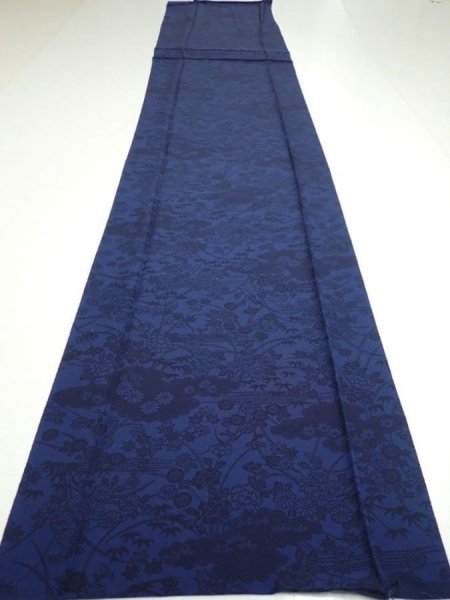 Photo5: 1U03z100  Japanese Kimono Crepe Silk  FABRIC Flowers Indigo 70.9x15.0 (5)