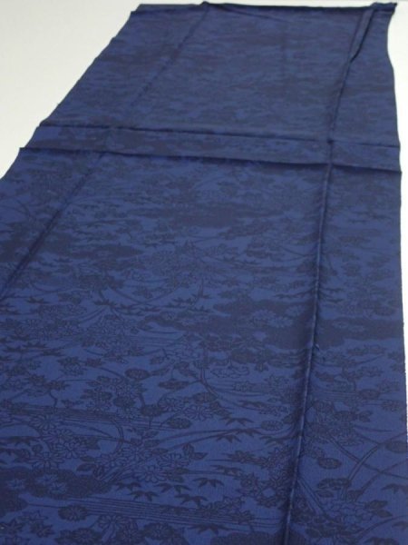 Photo3: 1U06z100  Japanese Kimono Crepe Silk  FABRIC Flowers Indigo 70.5x15.0 (3)