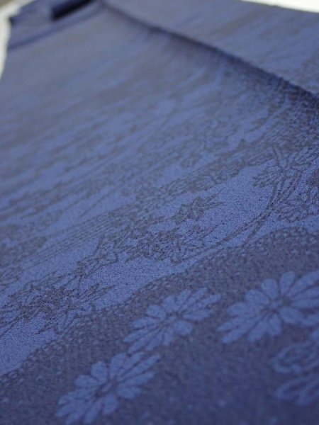 Photo4: 1U09z60  Japanese Kimono Crepe Silk  FABRIC Flowers Indigo 89.0x7.1 (4)
