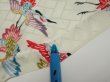 Photo8: 1U01z70  Japanese Kimono Silk  FABRIC Flying crane Mint-white 48.0x14.6 (8)