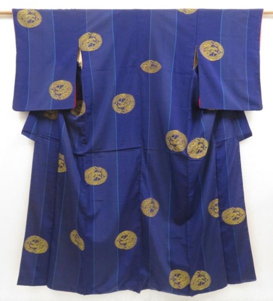 Photo1: 5025T02z670 Vintage Japanese Kimono Silk KOMON Dragon Dark lavender blue (1)