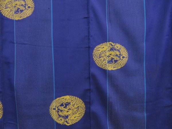 Photo5: 5025T02z670 Vintage Japanese Kimono Silk KOMON Dragon Dark lavender blue (5)