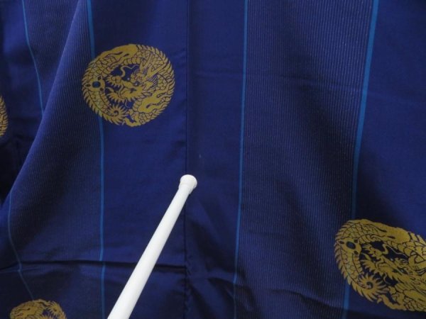 Photo7: 5025T02z670 Vintage Japanese Kimono Silk KOMON Dragon Dark lavender blue (7)