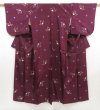 Photo1: 5025T13z670 Vintage Japanese Kimono Silk MEISEN KOMON Flower Dark grape (1)