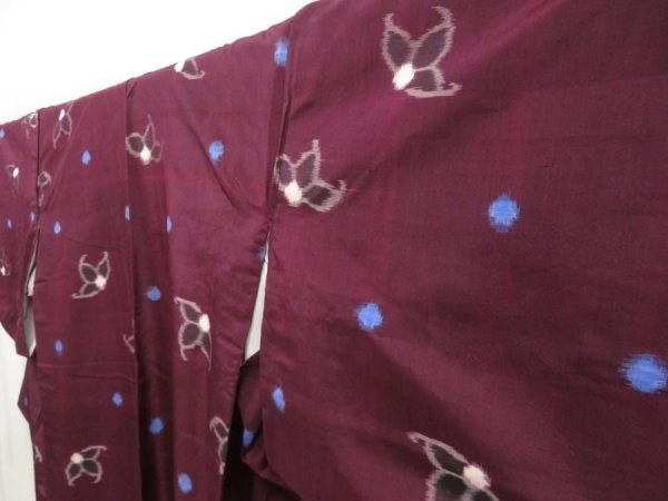 Photo2: 5025T13z670 Vintage Japanese Kimono Silk MEISEN KOMON Flower Dark grape (2)