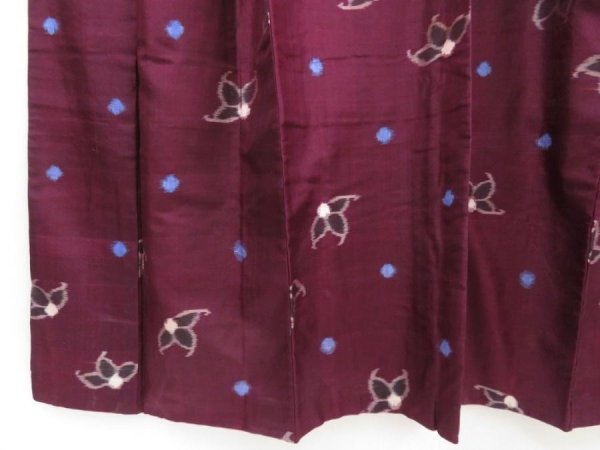 Photo4: 5025T13z670 Vintage Japanese Kimono Silk MEISEN KOMON Flower Dark grape (4)